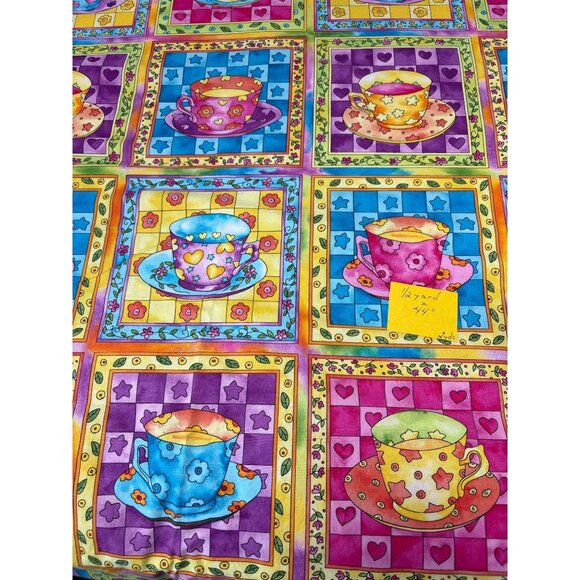 Hancock Fabrics Tea Cup Pattern Fabric 1/2 yard x 43" Multicolor - Picture 1 of 5